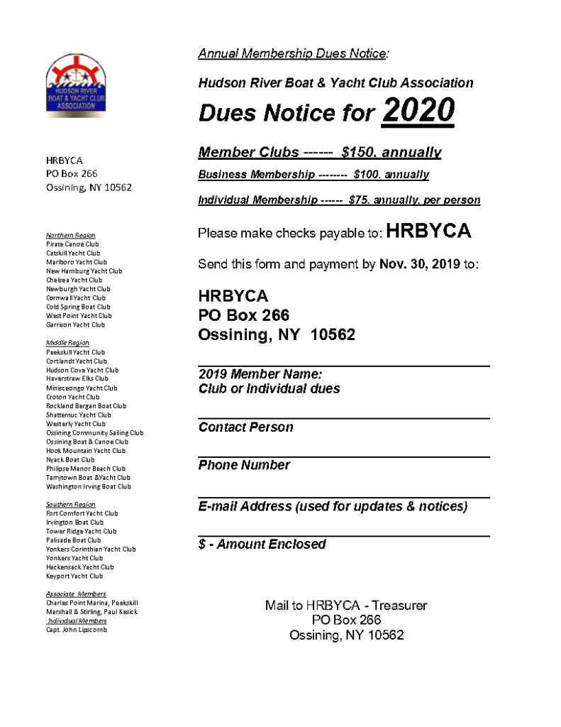2020 HRBYCA Dues Notice